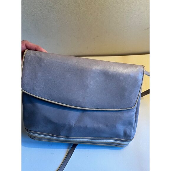 1970s BALLY of Switzerland GUC Leather Crossbody Messenger Flap Bag Gray Italy - Picture 3 of 9